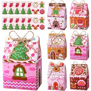 بلولو 60 مجموعة صناديق ملفات تعريف الارتباط الصغيرة عيد الميلاد مع العلامات مربع هدايا من Gingerbread HouS