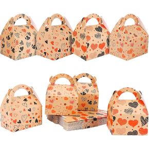 NQEUEPN 24pcs Valentines Day Treat Boxes, Heart Prints Valentines Paper Gift Container Candy Snacks Cookie Cardboard Box for Valentines Party Favors Classroom Supplies