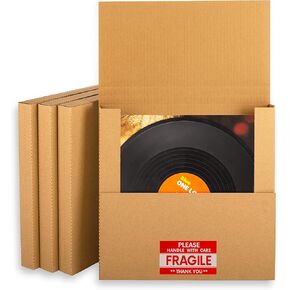 LP Mailers - 12.8"L x 12.8"W x 1"H Vinyl Record Shipping Boxes w/Fragile Stickers - Album Mailing Box - Kraft Corrugated Box for Packing, Moving, Storage, 15 Pack