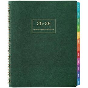 2025-2026 Appointment Book/Planner - Daily Hourly Planner 2025-2026, Jul. 2025 - Jun. 2026, 9" x 11", 2025-2026 Weekly Appointment Book, Leather Cover - Dark green
