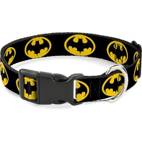 DC Comics Dog Collar with Plastic Buckle, Quick Release, Easy Adjustable, Batman 1989 Logo Black Yellow, 11 to 16.5 Inches 1.0 Inch Wide