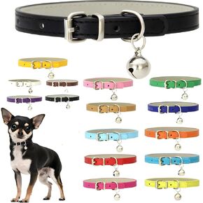Hot Pink XXS Dog Collar with Bell PU Leather Puppy Collar with Bells Adjustable Basic Boys Girls Cat Kitten Collars for XXsmal XS XSmall Tiny Little Extra Small Breed Pets