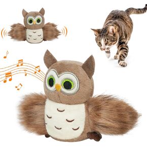 Cat Toys for Indoor Cats, Flapping Bird Cat Toy, Electric Simulated Chirping Bird Interactive Cat Toy with Flappy Wings, Rechargeable Touch Activated Cat Toys with Catnip and Feather - Owl