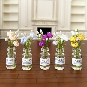LUOZZY 10 Pcs Miniature Flowers in Vase Dollhouse Flower Vases Miniature Hydroponic Plant for Dollhouse Decor