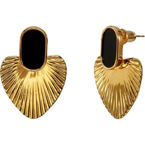 CW 24K gold-plated heart dangle earrings, exquisite and simple black gold love earrings, suitable for all women and all occasions.