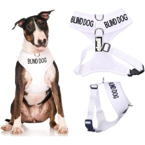 Blind Dog (Dog Has Limited/No Sight) White Color Coded Non-Pull Front and Back D Ring Padded and Waterproof Vest Dog Harness Prevents Accidents by Warning Others of Your Dog in Advance (L)