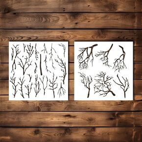 2 Pcs Tree Branches Stencil Template - Reusable Big Large Cherry Trees Decorative Stencils for Painting on Wood, Glass, Wall Rock, Walls, Canvas, Glassware, Spray Painting, Crafts (12x12)