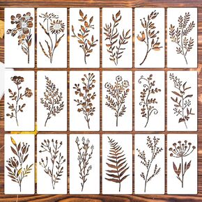 Dimeho 18pcs Flower Stencil for Garden Fence, Large Flower Stencils Stencils for Painting on Walls Rose Stencils Hibiscus Stencils Reusable Sunflower Stencil for Painting on Wood Furniture DIY Decor