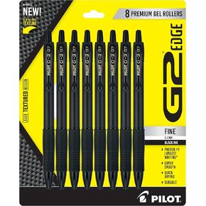 Pilot, G2 Edge Premium Gel Roller Pens, Fine Point 0.7 mm, Black, Pack of 8