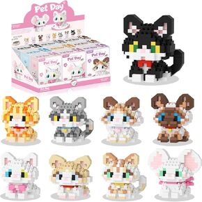 Mini Cat Building Block Sets, 9 Style Cute Cat Building Blocks Miniature Cat Figurine Toys for Kids Birthday Party Favors Christmas Stocking Stuffers (Cat Building Block)
