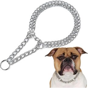 Dog Choker Collar, 2-Row Chain Dog Collar Chew Proof Stainless Steel Martingale Collar Adjustable for Medium Large Dogs, Size L