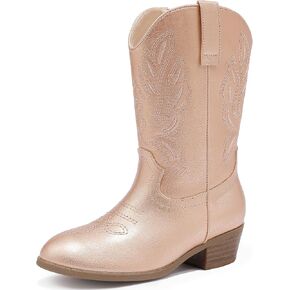 Cowgirl Boots for Little Girls Mid Calf Pointed Toe Kid Cowboy Boots Side Zipper Classic Embroidered Western Boots Horse Riding Shoes Party for Toddler Little Big Kids