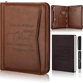 3 Pcs Christian Gifts for Men Women Pastor's Appreciation Gifts Leather Bible Verse Portfolio Scripture Notebook Bible Pen Religious Christmas Presents Coworkers Pastor(Philippians 4:13)