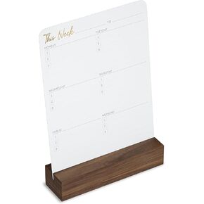 Weekly Planner Index Cards in Wood Stand, Weekly To Do List, Schedule, Top Goals & Habit Tracker with Walnut Wood Stand - 52 Cards/Weeks, Elegant Notebook or Binder Alternative Desk Planner, Undated