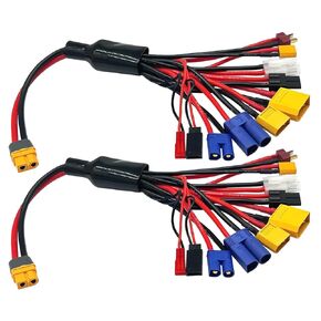 2Packs RC Lipo Battery Charger Adapter Connector Splitter Wire 10 in 1 Octopus Convert Cable to XT60H Plug Lead Cable for TRX, T-Plug, Tamiya,Futaba, JST, XT90,XT60,XT30,EC3,EC5