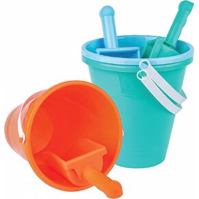 Large 8 Inch Beach Sand Pails and Shovels - Includes 3 Sand Shovels and 3 Pail Buckets - Fun Summer Sand Toys for Boys and Girls