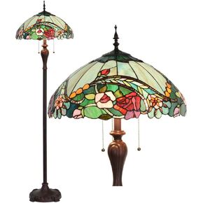 Bieye L10740 Rose Flower Tiffany Style Stained Glass Floor Lamp with 18-inch Wide Shade for Reading Working Bedroom, 3 Lights, 65 inch Tall