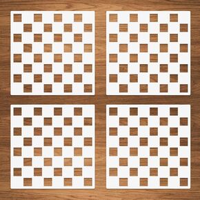 Chess Board Stencils, 4 Pcs Checkerboard Stencils Square Shape Stencils Reusable Mylar Plastic Templates for Painting on Wood Pillows Cabinet Wall Door Scrapbook Card Making DIY Home Decor 12"x12"