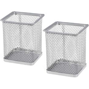 2pcs Meth Mesh Square Pencer Pender Pen Pet Desk Tidy Organizer (Silver)