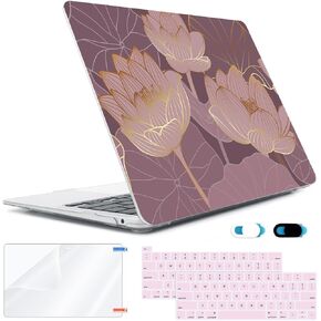 Compatible with MacBook Pro 13 inch Case M2 2023 2022 2021-2016 A2338 M1 A2251 A2289 A2159 A1989 A1706, Plastic Hard Shell Case&Keyboard Cover&Screen Protector&Webcam Cover, Lotus
