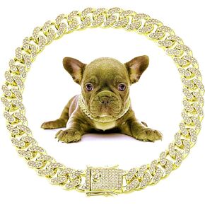 Chain Dog Collar, Bling Diamond Cuban Link Dog Collars Glitter Chain Rhinestone Puppy Necklace for for Small Medium Large Pet Dogs (Rose Gold, 12 inch)
