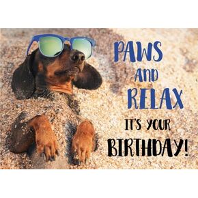 Gooji 5x7 Paws واسترخاء بطاقة عيد ميلاد Dachshund-بطاقة تحية ذات طابع كلاب مضحكة مع مشاعر شاطئية مريحة لمحبي الحيوانات والاحتفالات الخاصة