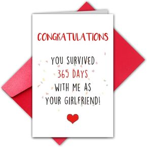 TQDaiker 1 Year Anniversary Card for Boyfriend, 1st Anniversary Card from Girlfriend, First Anniversary Card (You Survived 365 Days with Me)