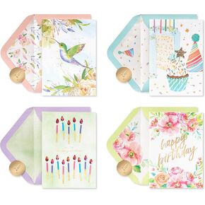 Papyrus Deluxe Boxed Birthday Card Assortment, Floral and Candles (4-Count)