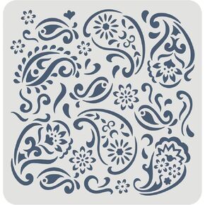 FINGERINSPIRE Paisley Stencil 11.8x11.8 inch Mandala Paisley Stencil Template Plastic Paisley Flowers Pattern Stencil Large Reusable Vintage Paisley Stencil for Painting on Walls Furniture Crafts