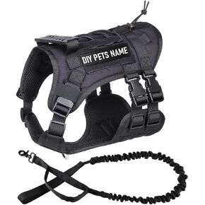 DIY Dog's Name & Everything Dog Harness Leash Set, Personalized No Pull Dog Vest, Custom Tactical Military Dog Harness & Retractable Leash, Outdoor Training Gear for Medium & Large Dogs (Black, S)