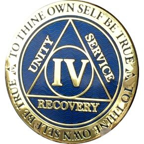 RecoveryChip 4 Year Reflex Blue Gold Plated AA Medallion Alcoholics Anonymous Sobriety Chip