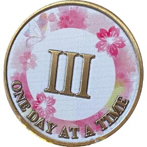 3 Year Butterfly Pink Lotus Flower Sobriety Medallion One Day at A Time AA NA Chip …