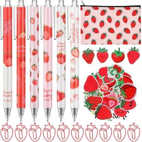 Geyoga 71 Pcs Strawberry Gifts Cute Organizer Set Fruit Ink Pens Pencil Case Paper Clips and Stickers Strawberry Stuff for Christmas Office Home Supplies