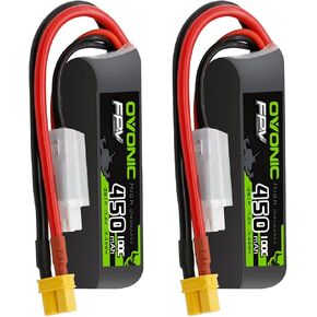 OVONIC 7.6V 100C 450mAh 2S Lipo Battery Long Size with XT30 Plug [1 Package Including 2 Batteries]