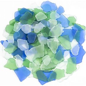 Sukh 15 OZ Frosted Sea Glass - Sea Glass Vase Fillers for Crafts Beach Glass Large Beach Pieces vase fillers for Home Decor Aquarium DIY Crafts Blue & Clear & Green Mix