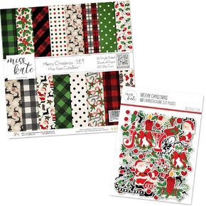 Die Cuts & Paper Set – Merry Christmas – For A Vintage Snowflake Winter- 16 Single-Sided 12"x12" Sheets & Over 60 Coordinating Die Cuts - Scrapbook - by Miss Kate Cuttables