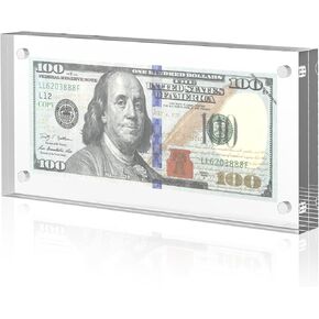 Dollar Bill Frame Display, Acrylic Dollar Bill Holder for Collectors, Thickened Magnet Currency Display Case Clear Self Standing for Money Ticket Picture Photos