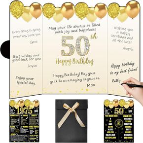 Zirtorei Black Gold 50th Birthday Party Decorations for Men Women, Back in 1975 Happy 50th Birthday Alternative Signature Guest Book, 50 Birthday Signing Card Board Gifts Party Supplies