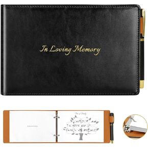 Funeral Guest Book for Memorial Service, Blue Leather Celebration of Life Guest Book with Pen, 100 Pages Loose-leaf In Loving Memory Funeral Registry Sign in Book for Mourning Honoring Loved Ones