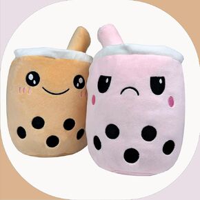 Reversible Popping Bubble Milk Tea Plushie Pearls Tapioca Cute Soft Sensory Fidget Toy Best Gift for Chidren & Adults (Light Pistachio to Light Pink)