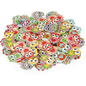 Owl Wooden Buttons for Crafts, 2 Hole Buttons for Sewing Jeans, Pants, Clothes Decorative, Scrapbook DIY, 100Pcs Wood Buttons (Mixed Colors)