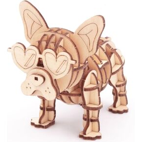 3D Puzzle Pet Animal French Bulldog Wood Puzzle Model Kit | Educational Adult Crafts STEM 3D Wooden Puzzles for Adults