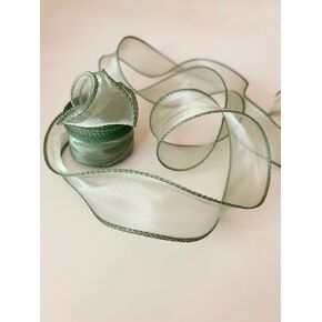 Moss/Sage Green Wired Chiffon Ribbon 1-1/2 Inch Wide 10 Yards Sheer Wired Organza Ribbon for Floral Decor Table Arrangements Apparel Embellishment