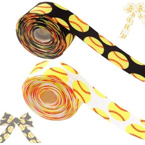 2 Rolls 10 Yards Softball Ribbon - Polyester Fabric - Baseball Occasion - Yellow & Black - Ideal for Sports Events & Crafts