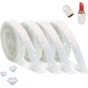 FULZTEY 4 Rolls Rhinestone Ribbon Roll,White AB Crystal Rhinestone Ribbon Sticker with 2 mm Rhinestone for DIY Crafts,Bling Jelly Self Adhesive Rhinestone Strips for Car Clothes Wedding Decoration in Kuwait