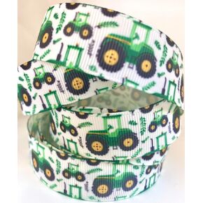 Grosgrain Ribbon - Green Farm Tractor Print - 7/8 Inches Wide - 10 Yards, 100% Polyester Ribbon, Fun for All Crafts, Bows and Sewing Projects!