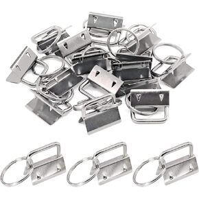 Swpeet 20Pcs Sliver 1 Inch Key Fob Hardware with Key Rings Sets, Perfect for Bag Wristlets with Fabric/Ribbon/Webbing/Embossed and Other Hand Craft - 25mm