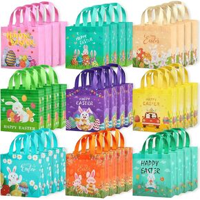 ZUIYIN 18Pcs Easter Gift Bags with Handles for Kids - Non-Woven Bags for Easter Baskets, Egg Hunt Game, Party