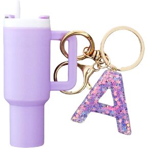Mini Tumbler Keychain Lip Balm Holder Key Ring with Letter Charm Cup Accessories for Women Backpacks, Purses, Phone Cases