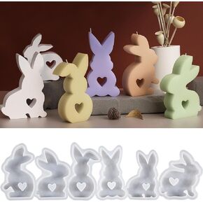 6Pcs Easter Bunny Silicone Moulds for Candle Making, 3D Rabbit Silicone Mold DIY Reusable Moulds for Fondant Cake Decor Soap (Style C)